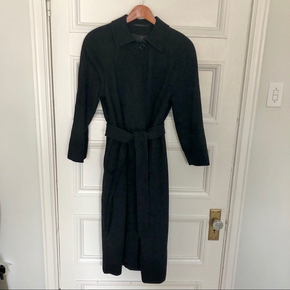 Aquascutum Cashmere Wool Black Belted Long Coat - Picture 1 of 7
